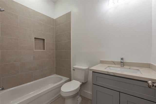 full bath with toilet, vanity, and shower / bathing tub combination