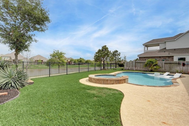 view of pool featuring a patio and a pool with connected hot tub