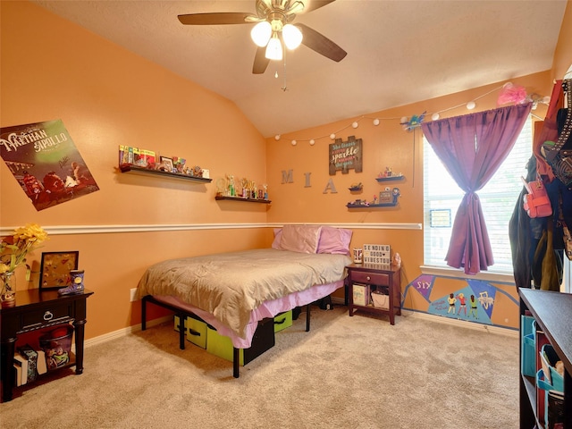 23623 Breckenridge Forest Dr, Spring, TX 77373 - carpeted bedroom with ceiling fan, lofted ceiling, and baseboards