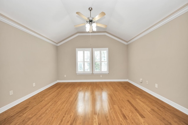 3818 Rose Grove Ln, Katy, TX 77494 - spare room featuring light wood finished floors, ceiling fan, baseboards, and lofted ceiling