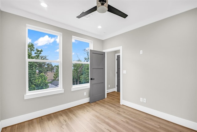 604 W 28th St Unit A, Houston, TX 77008 - empty room featuring light wood-type flooring, baseboards, ceiling fan, and recessed lighting