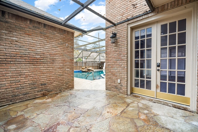 12414 Laneview Dr, Houston, TX 77070 - view of patio / terrace with a fenced in pool, french doors, and glass enclosure