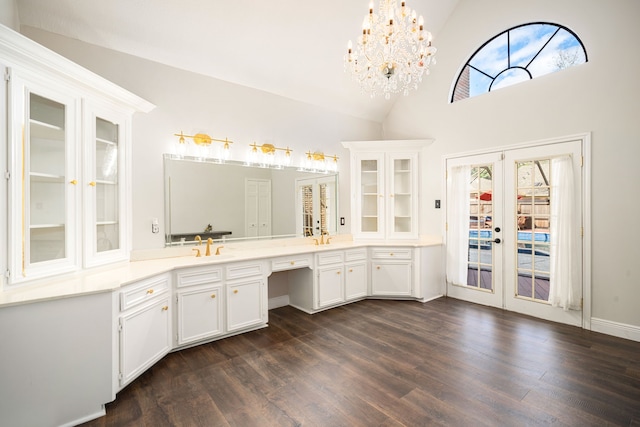 12414 Laneview Dr, Houston, TX 77070 - bathroom with vanity, a notable chandelier, french doors, and wood finished floors