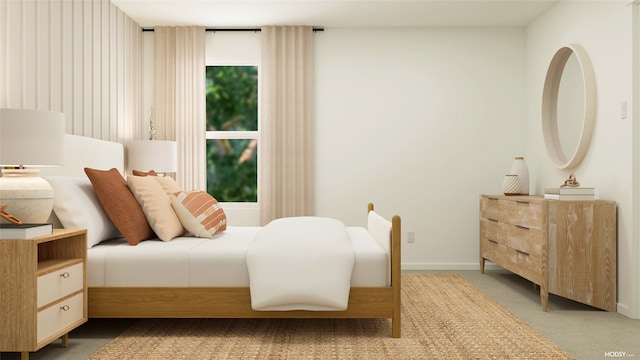 bedroom with carpet flooring and baseboards