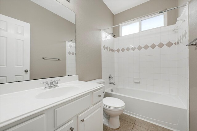7431 Pony Crk, Missouri City, TX 77459 - bathroom with toilet, tile patterned flooring, shower / tub combination, and vanity