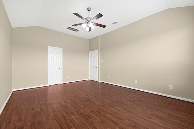 7431 Pony Crk, Missouri City, TX 77459 - spare room featuring vaulted ceiling, a ceiling fan, dark wood-style flooring, and baseboards
