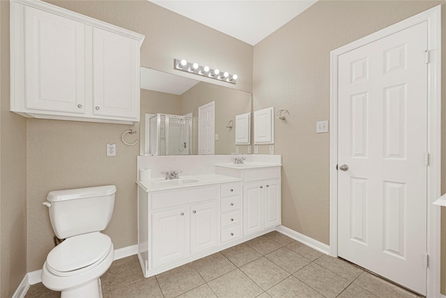 7431 Pony Crk, Missouri City, TX 77459 - full bathroom with a shower stall, baseboards, tile patterned flooring, and toilet