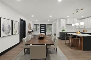 dining area with light wood-type flooring and recessed lighting