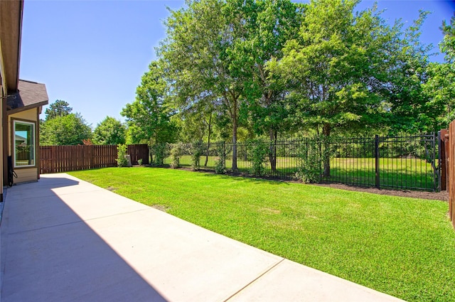 view of yard with a patio area and a fenced backyard