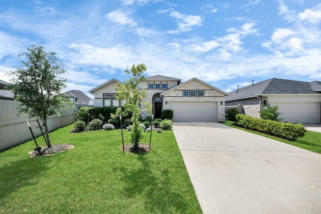 view of front facade with a garage, concrete driveway, and stone siding