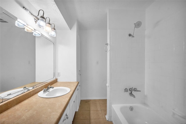2422 Deasa Dr, Spring, TX 77373 - bathroom featuring  shower combination, tile patterned floors, visible vents, baseboards, and vanity
