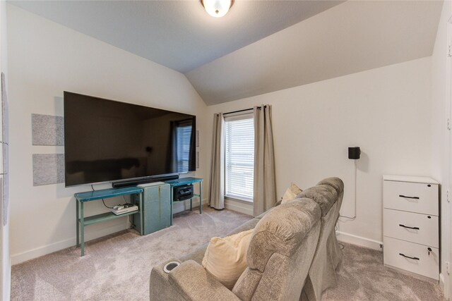 20447 Avelignese Way, Tomball, TX 77377 - living area featuring vaulted ceiling, light carpet, and baseboards