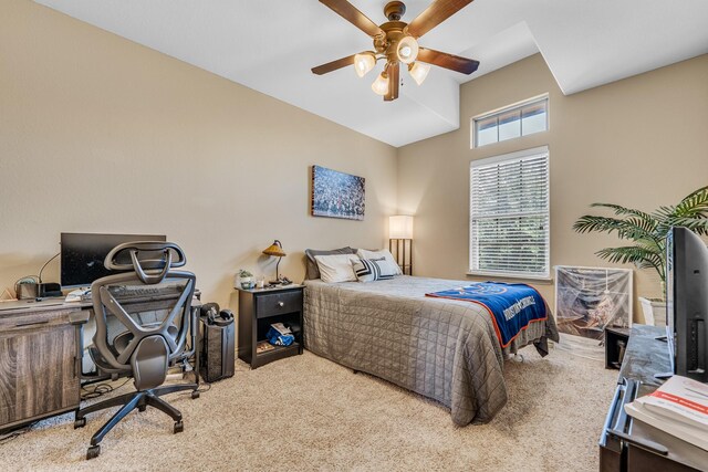 3338 Cullen Trl, College Station, TX 77845 - bedroom featuring lofted ceiling, a ceiling fan, and carpet floors