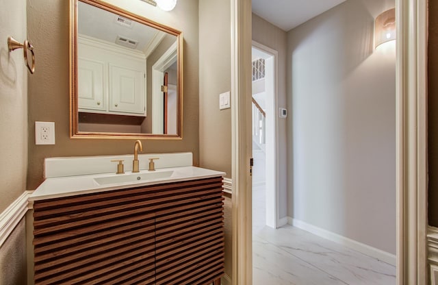 11022 Riverview Dr, Houston, TX 77042 - bathroom with visible vents, marble finish floor, and vanity