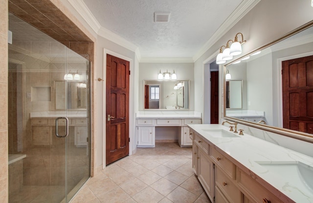 11022 Riverview Dr, Houston, TX 77042 - full bathroom with a sink, a shower stall, visible vents, and tile patterned floors