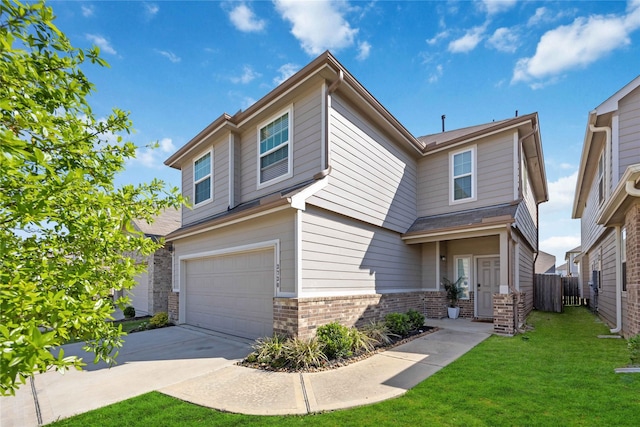 3730 Giorgio Pastel Pl, Katy, TX 77493 - view of front of home with driveway, brick siding, fence, an attached garage, and a front lawn