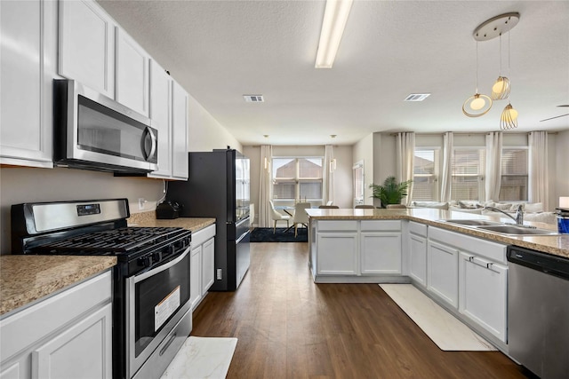 3730 Giorgio Pastel Pl, Katy, TX 77493 - kitchen featuring dark wood-style flooring, open floor plan, appliances with stainless steel finishes, and a sink