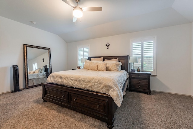 9705 Wall St, Texas City, TX 77591 - bedroom with light colored carpet, a ceiling fan, baseboards, and lofted ceiling