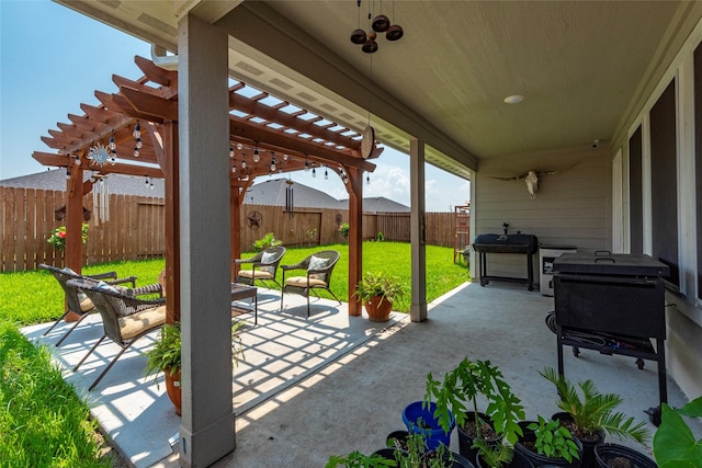 9705 Wall St, Texas City, TX 77591 - view of patio featuring grilling area, a pergola, and a fenced backyard