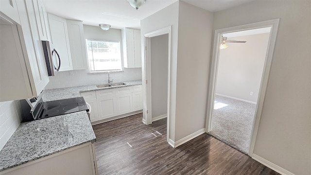 1314 Burbank St, Baytown, TX 77520 - kitchen with light stone counters, stainless steel microwave, range with electric cooktop, and a sink