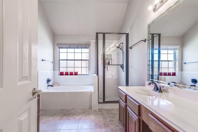 410 Scarlet Sage Dr, League City, TX 77573 - full bath with a bath, vanity, plenty of natural light, and a stall shower