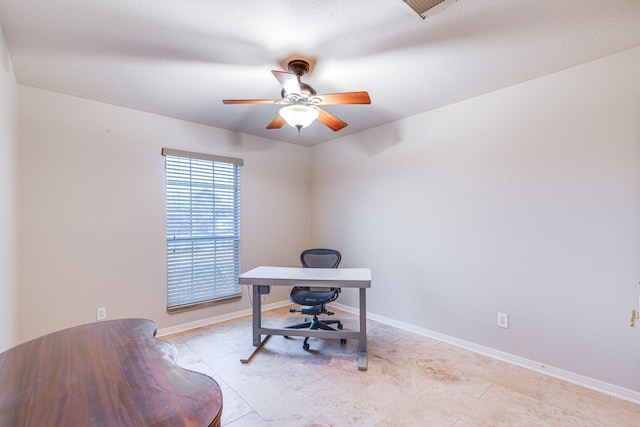 410 Scarlet Sage Dr, League City, TX 77573 - office featuring a ceiling fan and baseboards