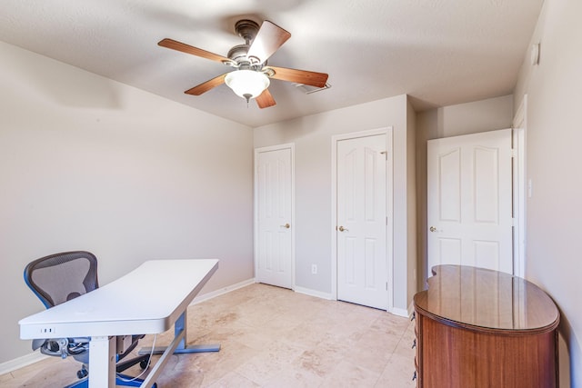 410 Scarlet Sage Dr, League City, TX 77573 - home office featuring ceiling fan and baseboards