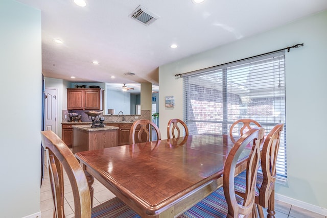 410 Scarlet Sage Dr, League City, TX 77573 - dining area with recessed lighting, light tile patterned floors, and a ceiling fan