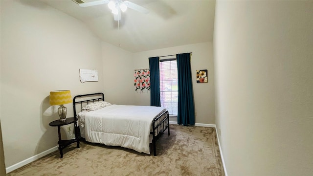 14022 Cypress Falls Dr, Cypress, TX 77429 - bedroom with baseboards, light carpet, vaulted ceiling, and a ceiling fan