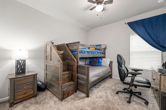 16202 Coyote Run Ln, Cypress, TX 77433 - carpeted bedroom with an office area, a ceiling fan, and vaulted ceiling