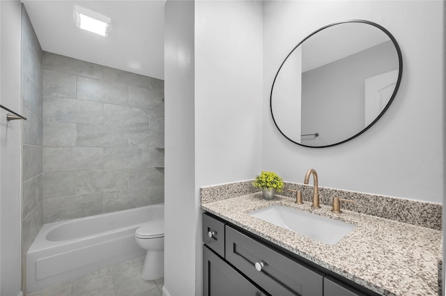 full bath with shower / bathing tub combination, vanity, and toilet