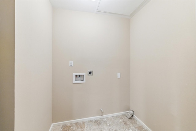 washroom with hookup for an electric dryer, washer hookup, baseboards, and gas dryer hookup