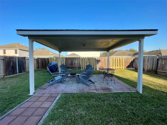 21618 Falvel Lake Dr, Spring, TX 77388 - view of yard featuring a fenced backyard, a patio, and a fire pit