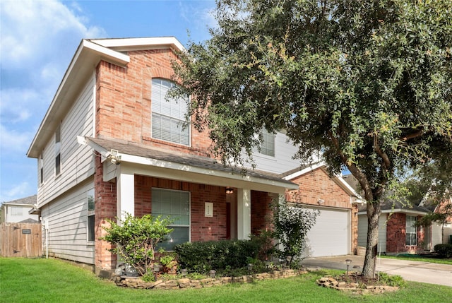 21618 Falvel Lake Dr, Spring, TX 77388 - traditional home with concrete driveway, a front yard, brick siding, and fence