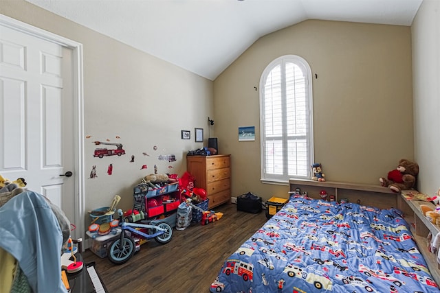 bedroom featuring vaulted ceiling and wood finished floors