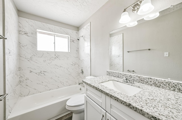 7635 Dawnridge Dr, Houston, TX 77071 - bathroom with toilet,  shower combination, vanity, and a textured ceiling