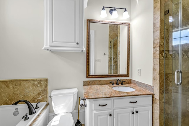 1006 Cross Hollow Ln, Katy, TX 77494 - full bathroom with a stall shower, vanity, toilet, and a garden tub