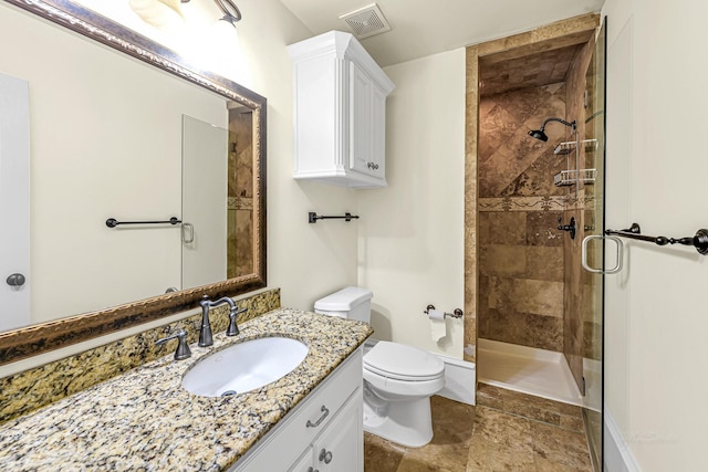 1006 Cross Hollow Ln, Katy, TX 77494 - full bathroom featuring a stall shower, toilet, vanity, and stone finish flooring
