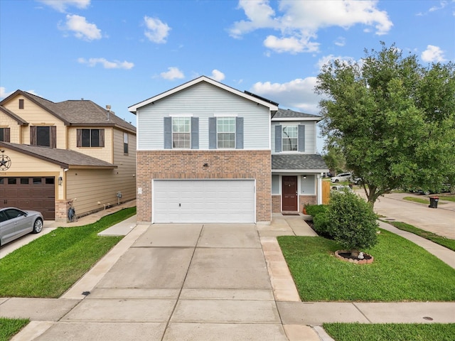 7914 Cypress Edge Dr, Cypress, TX 77433 - traditional-style home featuring brick siding, an attached garage, concrete driveway, and a front lawn
