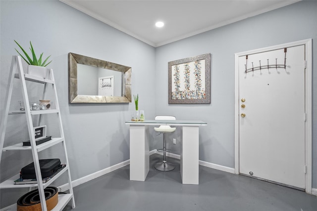 9850 Pagewood Ln Unit 1302, Houston, TX 77042 - entryway featuring finished concrete floors, ornamental molding, baseboards, and recessed lighting