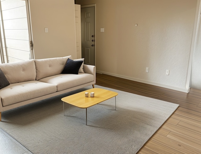living area featuring baseboards and wood finished floors