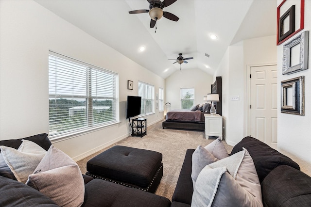 1210 Persimmon Pass, Fischer, TX 78623 - bedroom featuring lofted ceiling, light colored carpet, baseboards, and a ceiling fan