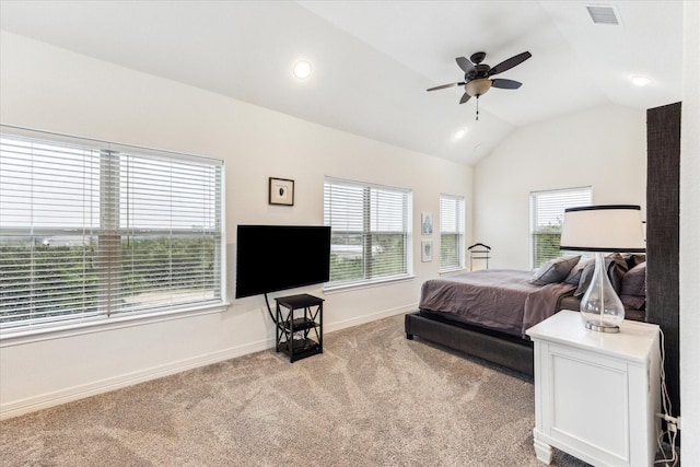 1210 Persimmon Pass, Fischer, TX 78623 - carpeted bedroom with baseboards, vaulted ceiling, recessed lighting, and a ceiling fan