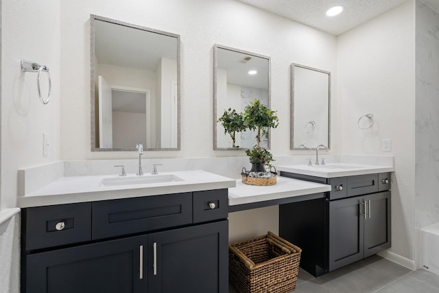 34 Quiet Peace Pl, The Woodlands, TX 77381 - full bath featuring vanity, tile patterned flooring, and a tub to relax in