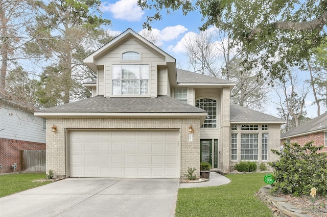 22 Almond Branch Pl, The Woodlands, TX 77382 - traditional-style house featuring brick siding, a shingled roof, and an attached garage