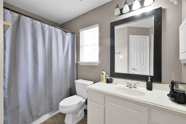 22 Almond Branch Pl, The Woodlands, TX 77382 - bathroom featuring toilet, vanity, tile patterned floors, and a shower with shower curtain