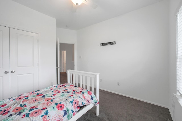 16129 Barge Way, Crosby, TX 77532 - carpeted bedroom featuring a closet, baseboards, and a ceiling fan