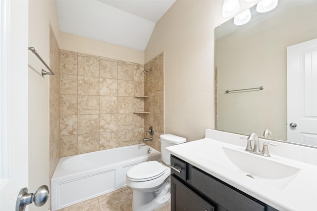 full bathroom with toilet, vanity, washtub / shower combination, and tile patterned flooring