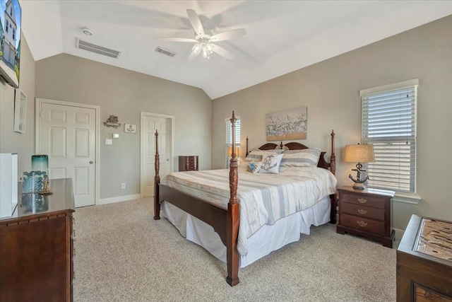 28 Dolphin St, Bayou Vista, TX 77563 - bedroom featuring lofted ceiling, light colored carpet, a ceiling fan, and baseboards