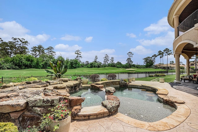 2802 Twin Fountains Dr, Houston, TX 77068 - view of pool featuring fence, view of golf course, and a patio